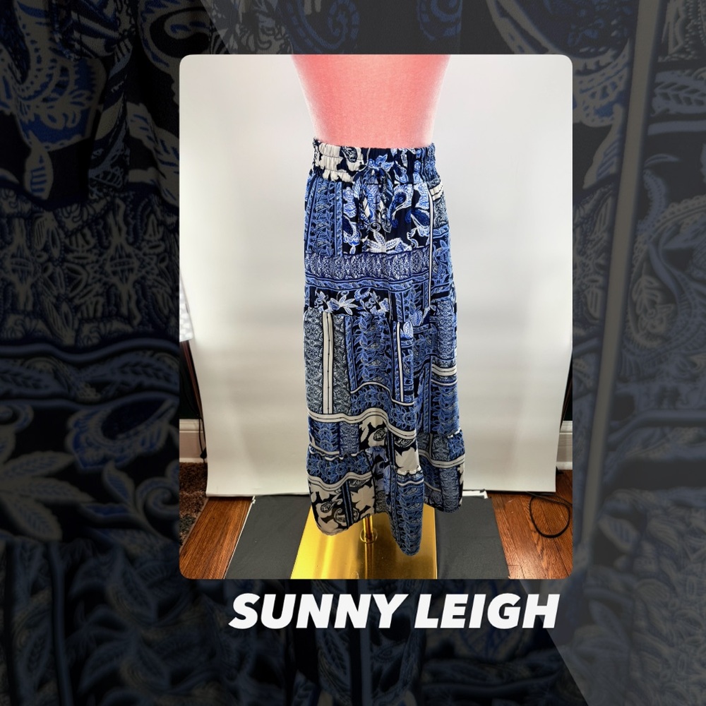 EUC Sunny Leigh Blue Tile Print Midi Skirt